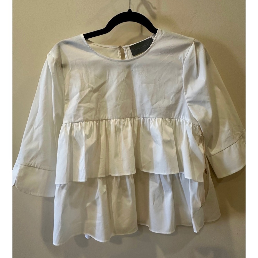 Anthropology‎ Sunday in Brooklyn NWOT White Tiered Structured Blouse Cotton - NO